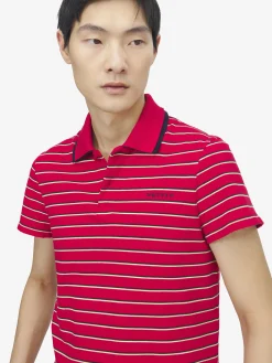 Men's Striped Polo Shirt in Red