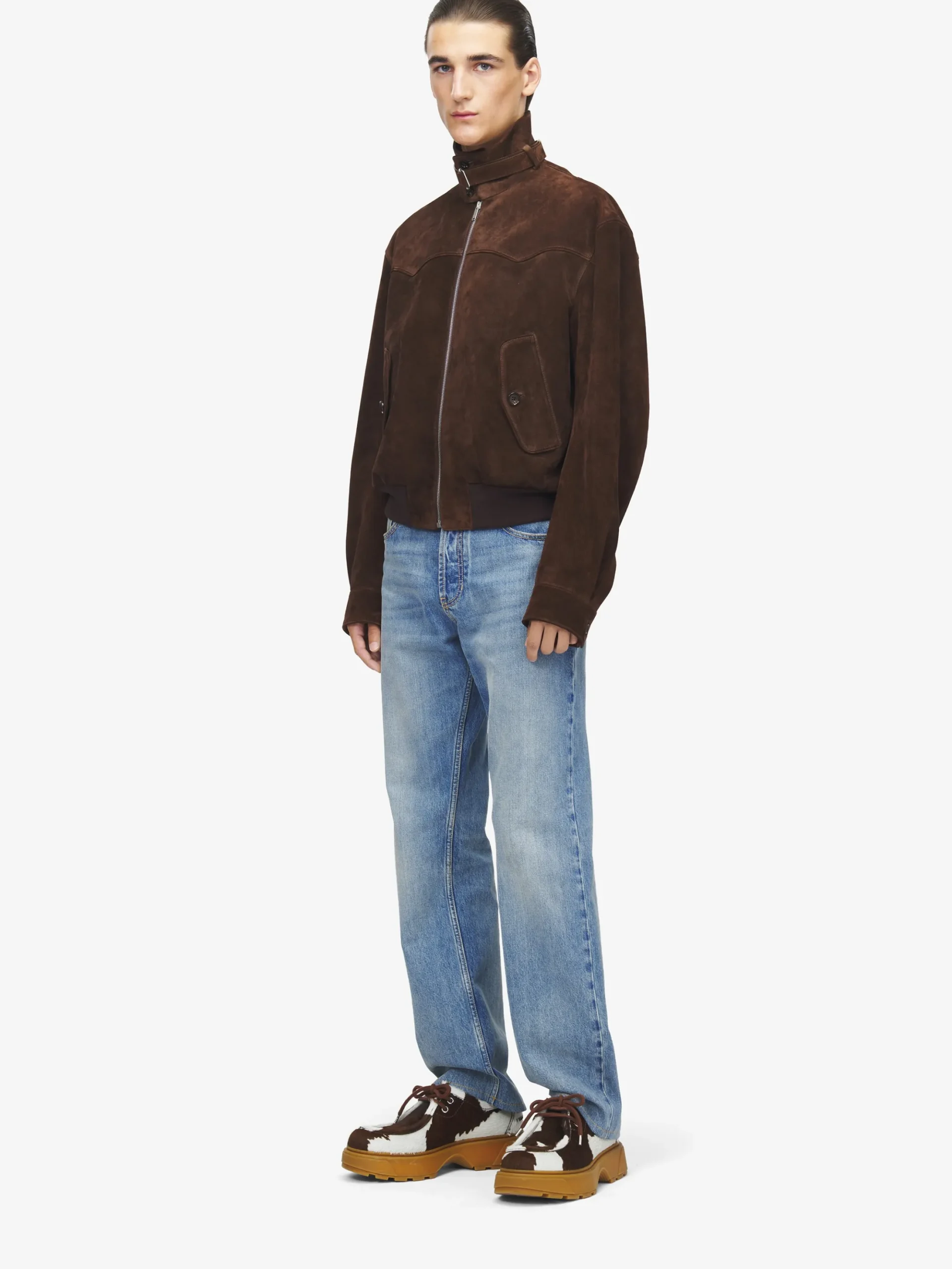 Men's Suede Blouson in Dark Brown