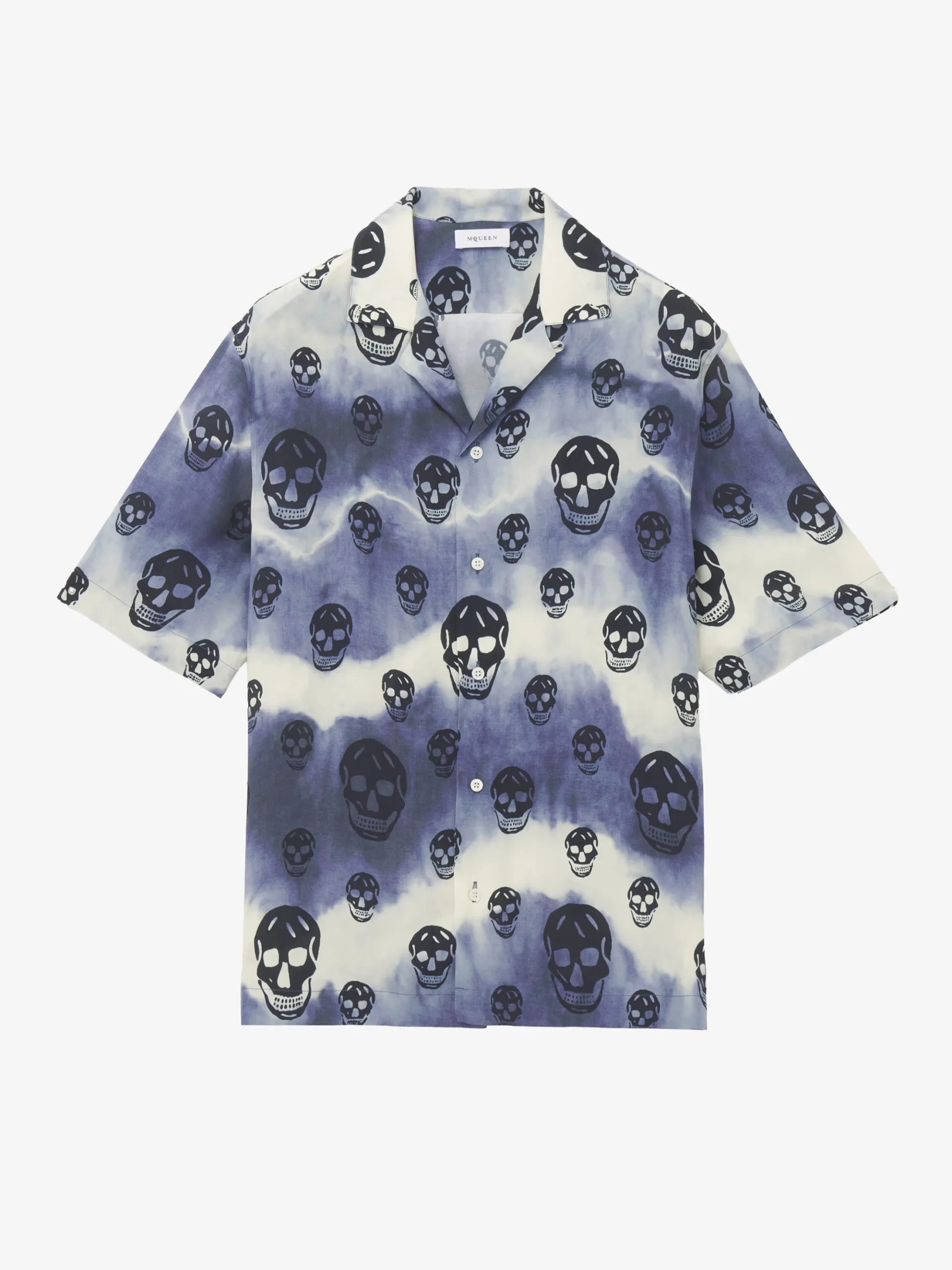 Men's Tie-Dye Skull Hawaiian Shirt in Indigo/Ivory