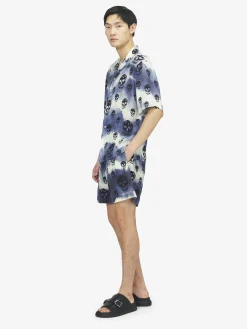 Men's Tie-Dye Skull Swim Shorts in Navy/Black