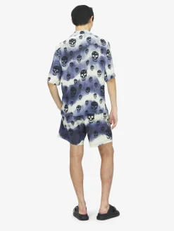 Men's Tie-Dye Skull Swim Shorts in Navy/Black