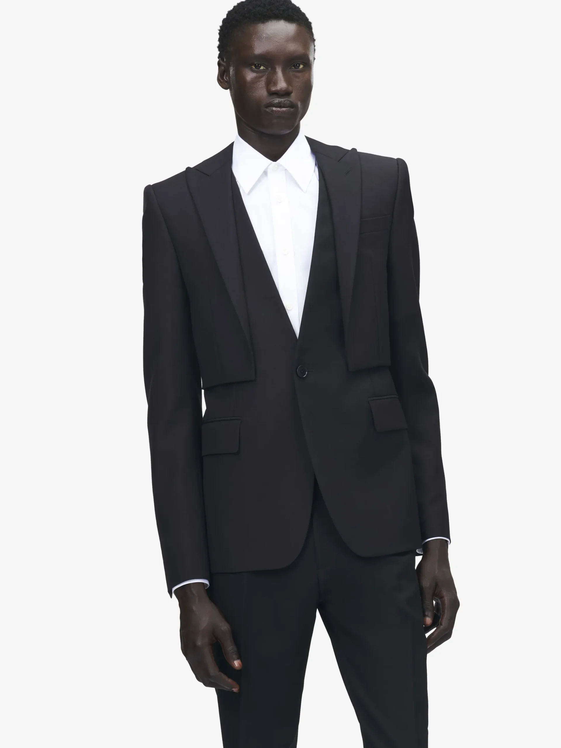 Men's Trompe-l'œil Single-breasted Jacket in Black