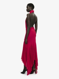 Women's Asymmetric Draped Dress in Red