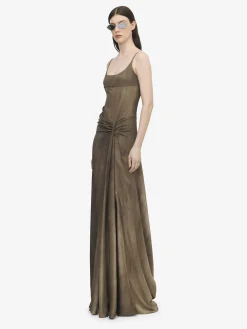 Women's Asymmetric Drape Evening Dress in Brown