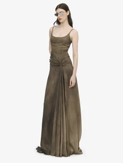Women's Asymmetric Drape Evening Dress in Brown