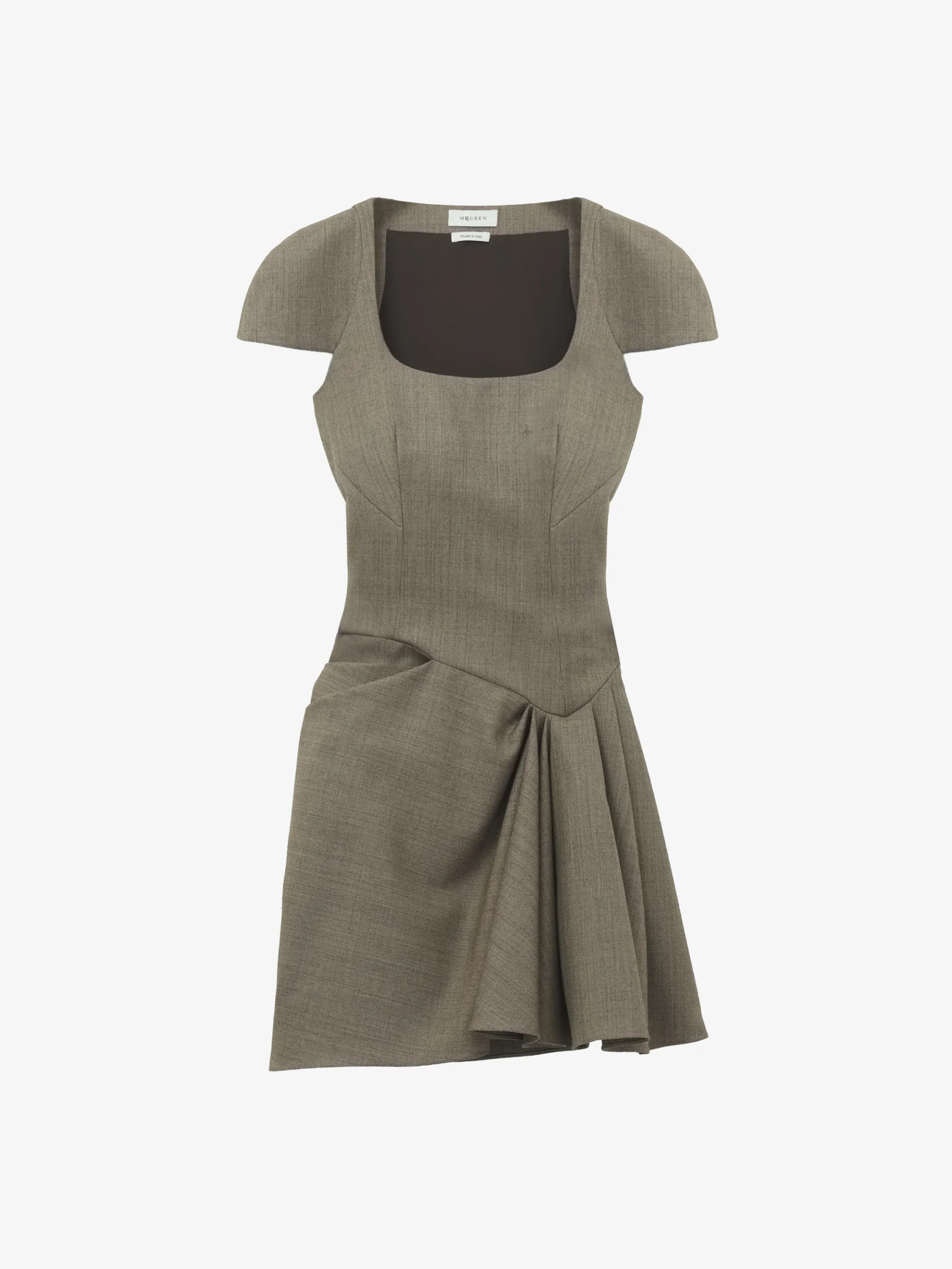 Women's Asymmetric Gathered Mini Dress in Light Brown