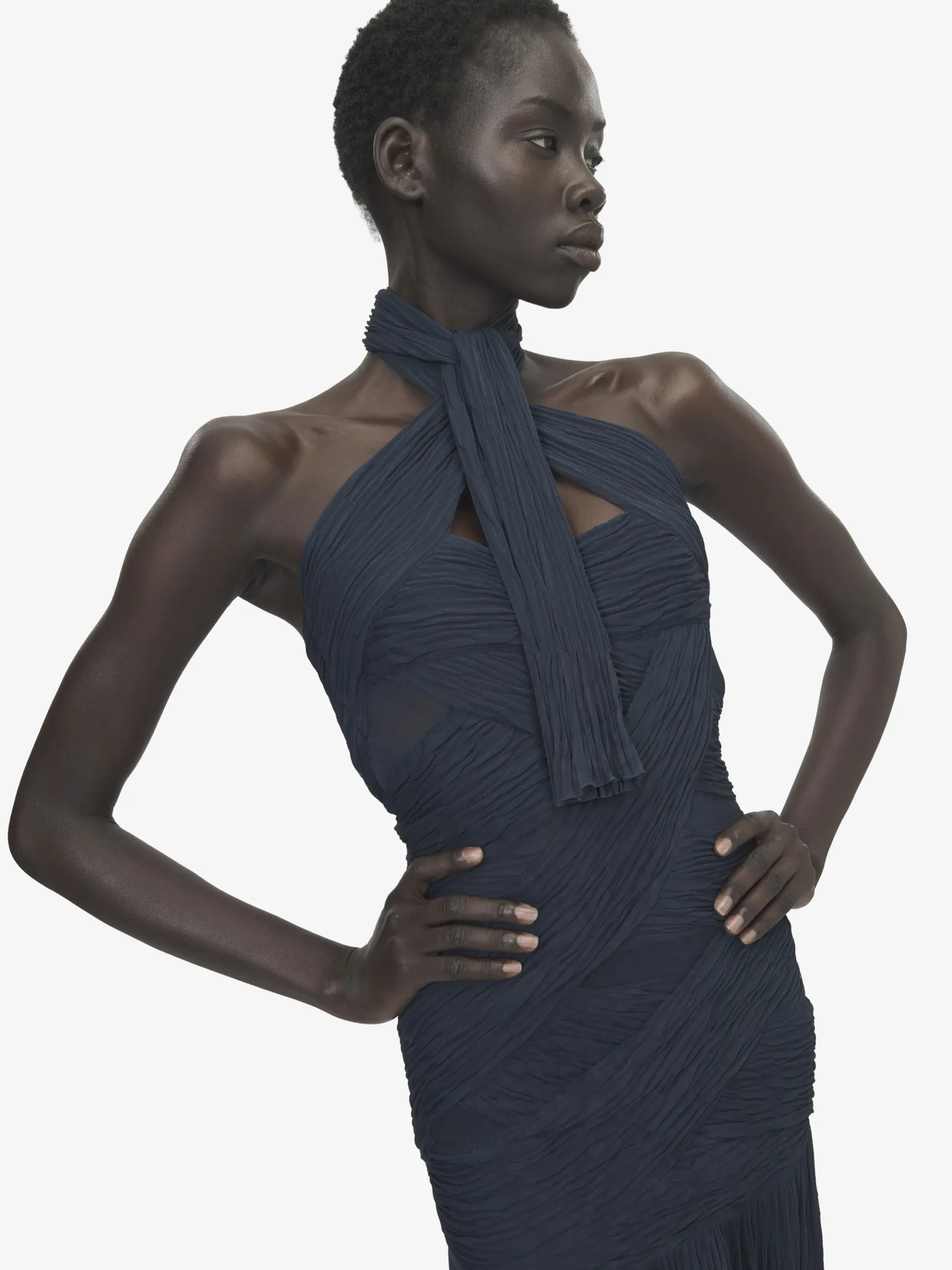 Women's Asymmetric Ruched Dress in Navy