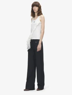 Women's Asymmetric Ruffle Tank Top in Ivory