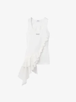 Women's Asymmetric Ruffle Tank Top in Ivory