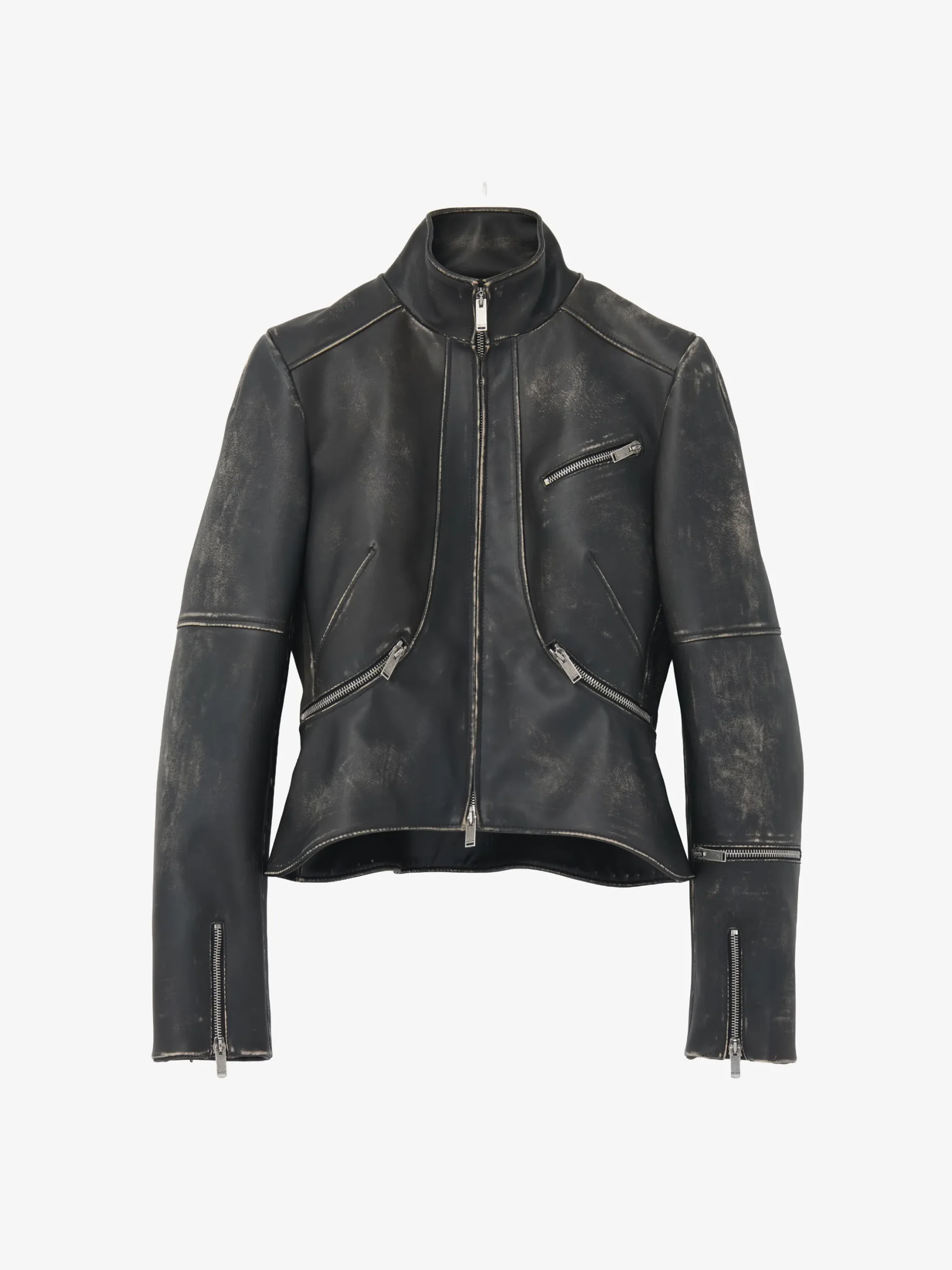 Women's Brushed Leather Cropped Jacket in Black
