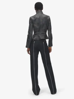 Women's Brushed Leather Cropped Jacket in Black
