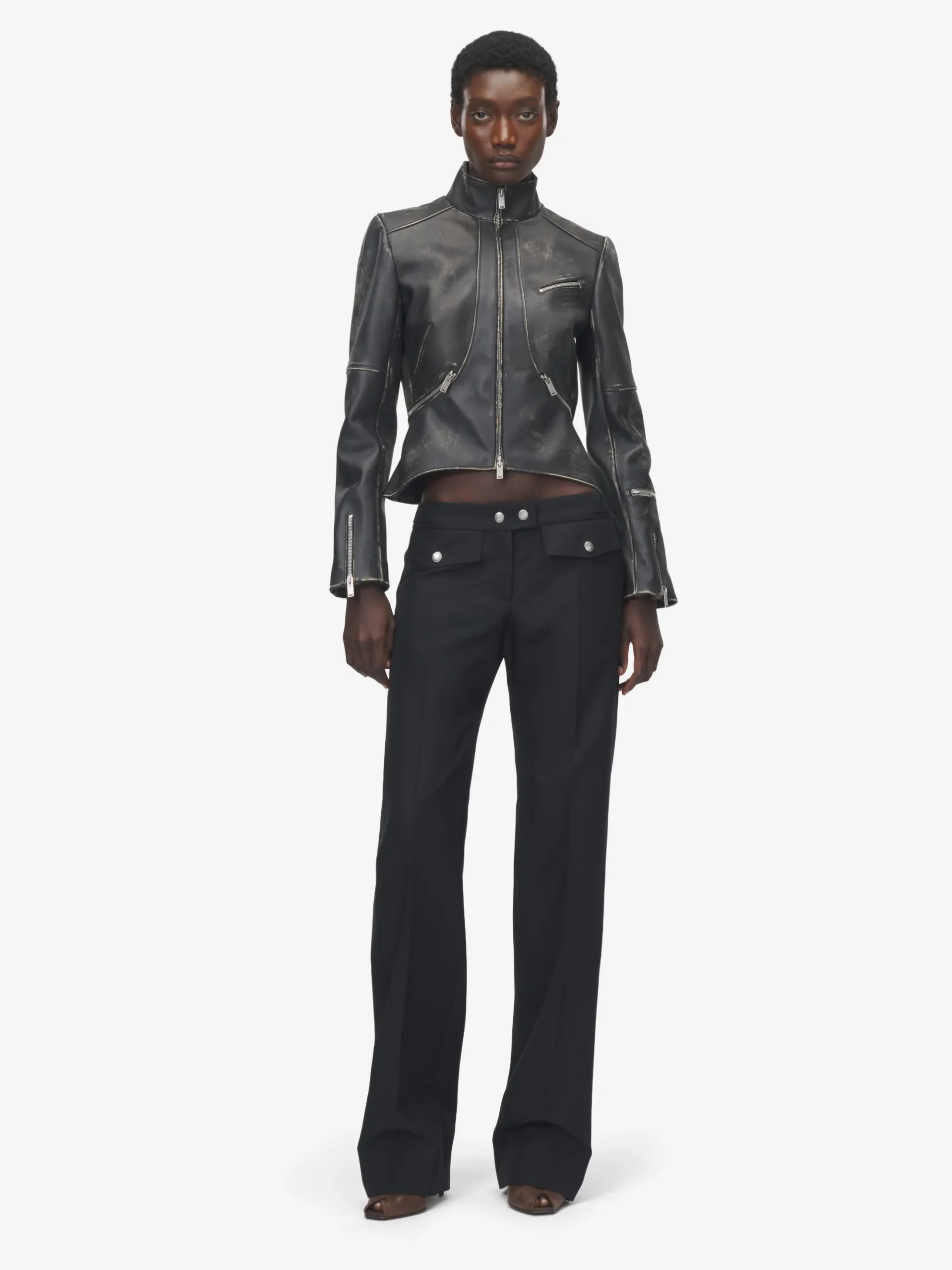 Women's Brushed Leather Cropped Jacket in Black