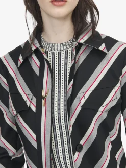 Women's Chevron Stripe Coat in Black/Red