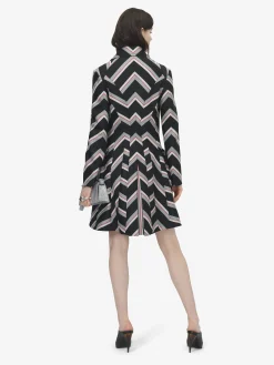 Women's Chevron Stripe Coat in Black/Red