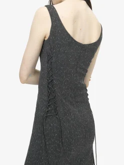 Women's Corset Lace Flecked Pinstripe Pencil Dress in Grey
