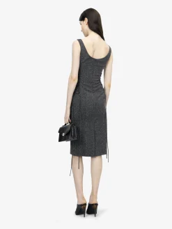 Women's Corset Lace Flecked Pinstripe Pencil Dress in Grey