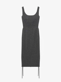 Women's Corset Lace Flecked Pinstripe Pencil Dress in Grey