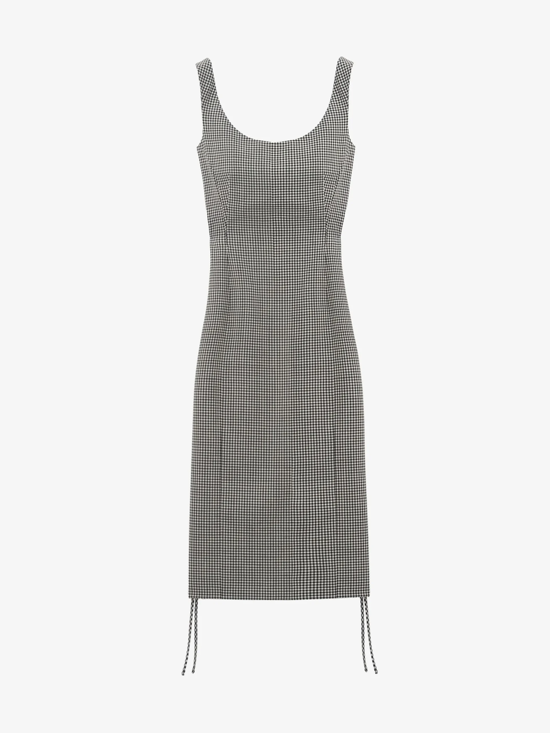 Women's Corset Lace Gingham Check Pencil Dress in Black/Ivory