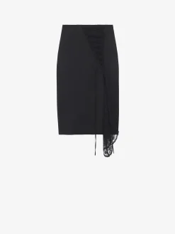 Women's Corset Lacing Panel Pencil Skirt in Black