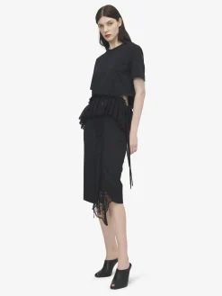 Women's Corset Lacing Panel Pencil Skirt in Black