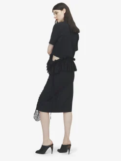 Women's Corset Lacing Panel Pencil Skirt in Black