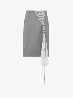Women's Corset Lacing Panel Pencil Skirt in Black/Ivory