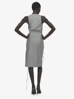 Women's Corset Lacing Panel Pencil Skirt in Black/Ivory