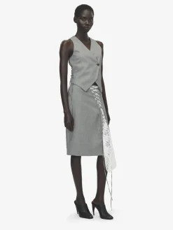 Women's Corset Lacing Panel Pencil Skirt in Black/Ivory