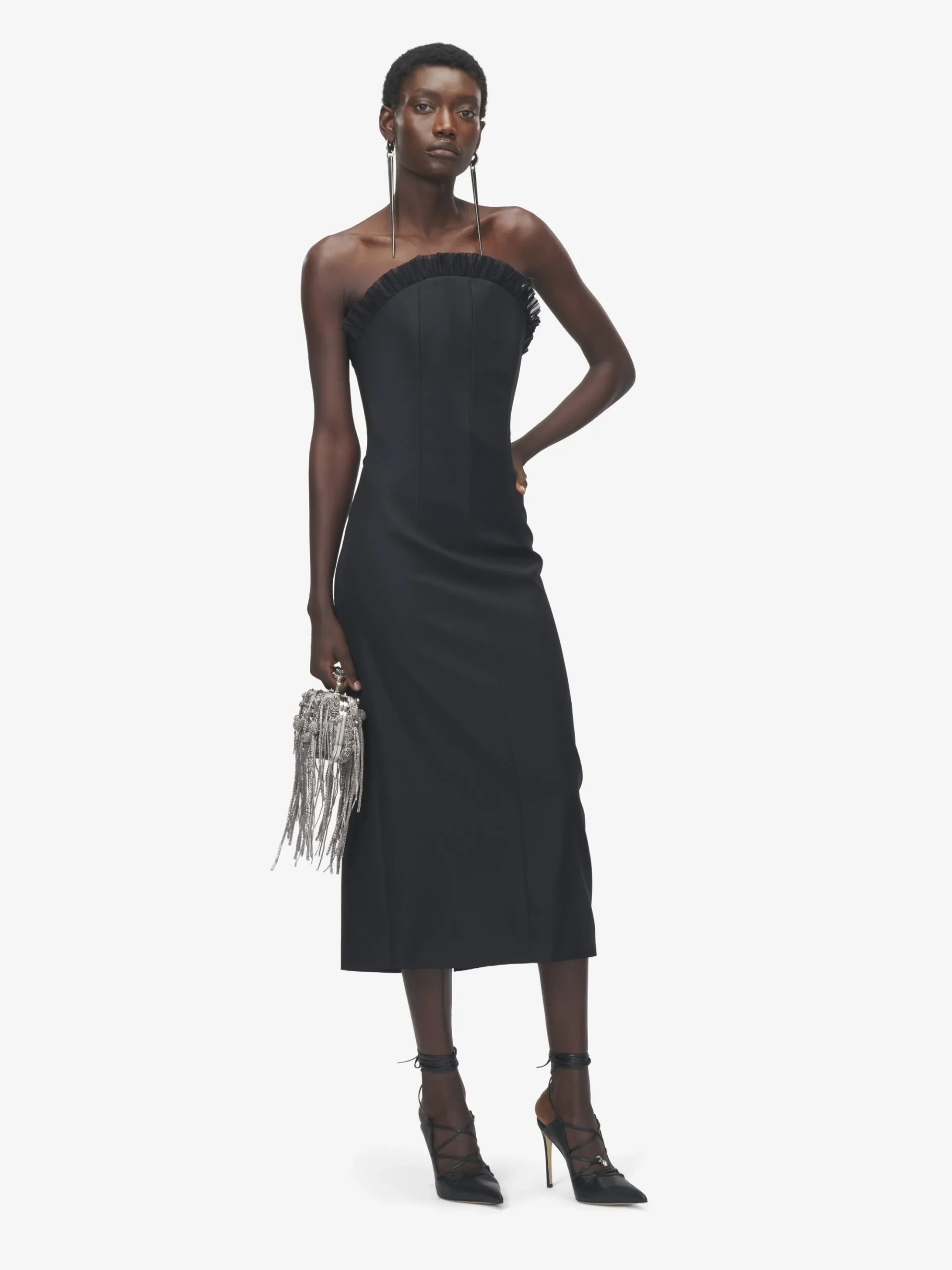 Women's Crepon Trim Evening Dress in Black