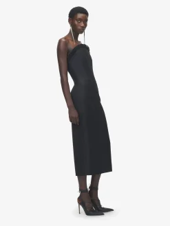 Women's Crepon Trim Evening Dress in Black