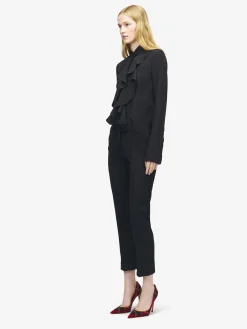 Women's Cropped Tailored Trousers in Black