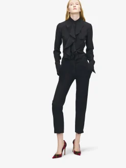 Women's Cropped Tailored Trousers in Black
