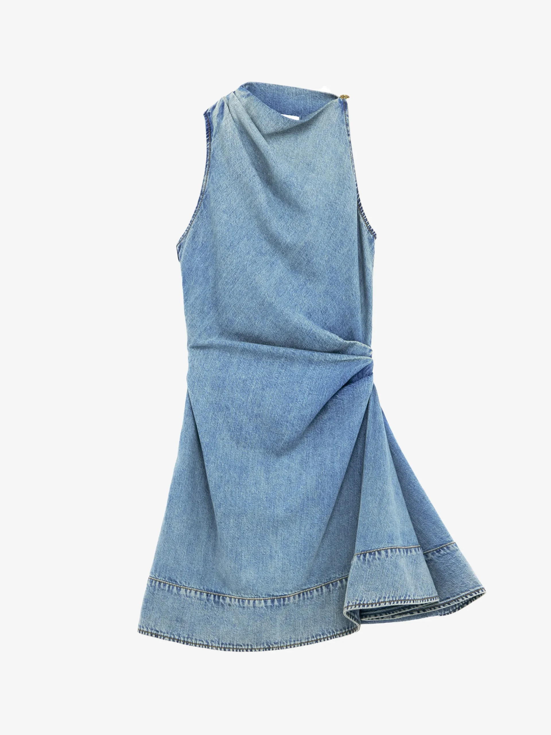 Women's Denim Asymmetric Mini Dress in Washed Blue