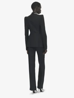 Women's Embroidered Lapel Single-breasted Jacket in Black