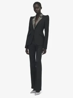Women's Embroidered Lapel Single-breasted Jacket in Black