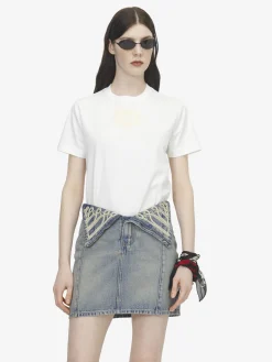 Women's Embroidered Logo Patch T-shirt in Ivory