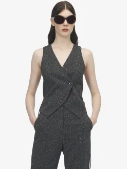 Women's Flecked Pinstripe Corset Laced Waistcoat in Grey