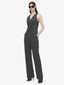 Women's Flecked Pinstripe Corset Laced Waistcoat in Grey