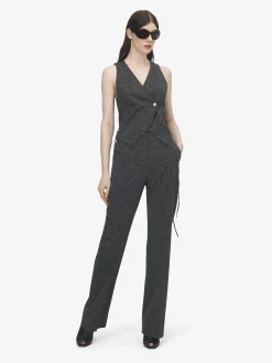 Women's Flecked Pinstripe Corset Laced Waistcoat in Grey