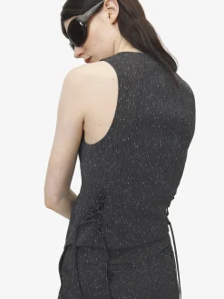 Women's Flecked Pinstripe Corset Laced Waistcoat in Grey