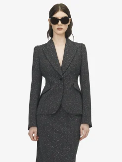 Women's Flecked Pinstripe Single-breasted Jacket in Grey