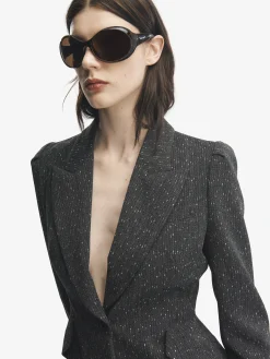 Women's Flecked Pinstripe Single-breasted Jacket in Grey