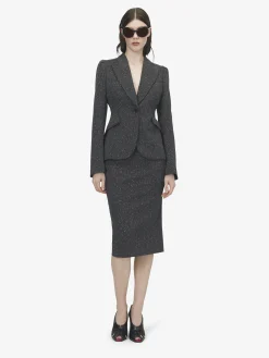 Women's Flecked Pinstripe Single-breasted Jacket in Grey