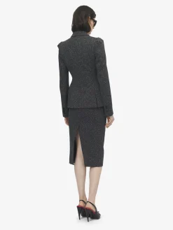 Women's Flecked Pinstripe Single-breasted Jacket in Grey