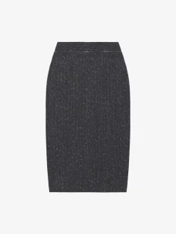 Women's Flecked Pinstripe Slashed Zip Pencil Skirt in Grey