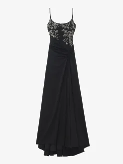 Women's Floral Embroidery Evening Dress in Black