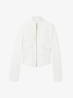 Women's Floral Embroidery Leather Jacket in White