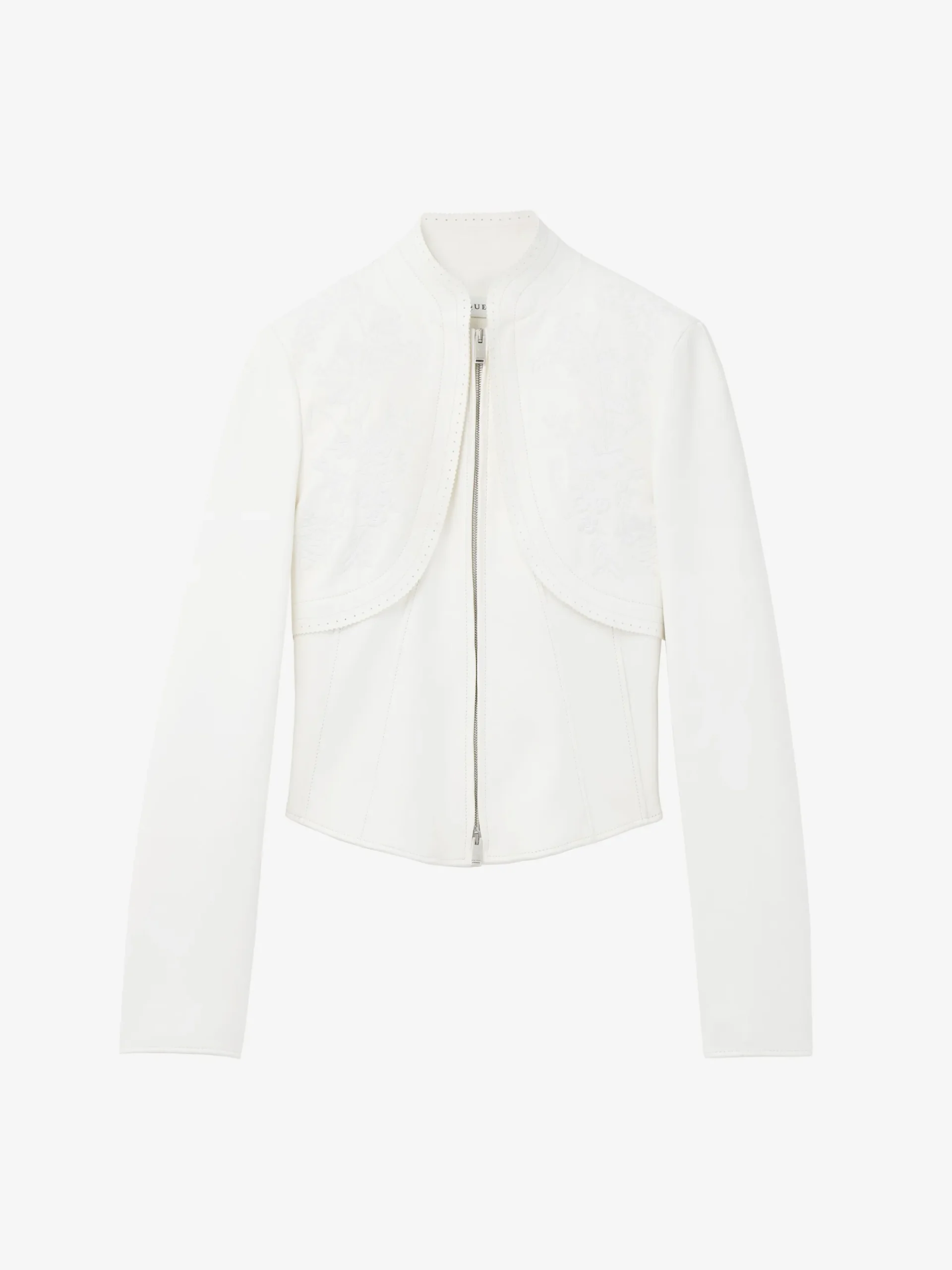 Women's Floral Embroidery Leather Jacket in White