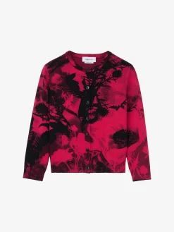 Women's Floral Jacquard Cardigan in Red/Black