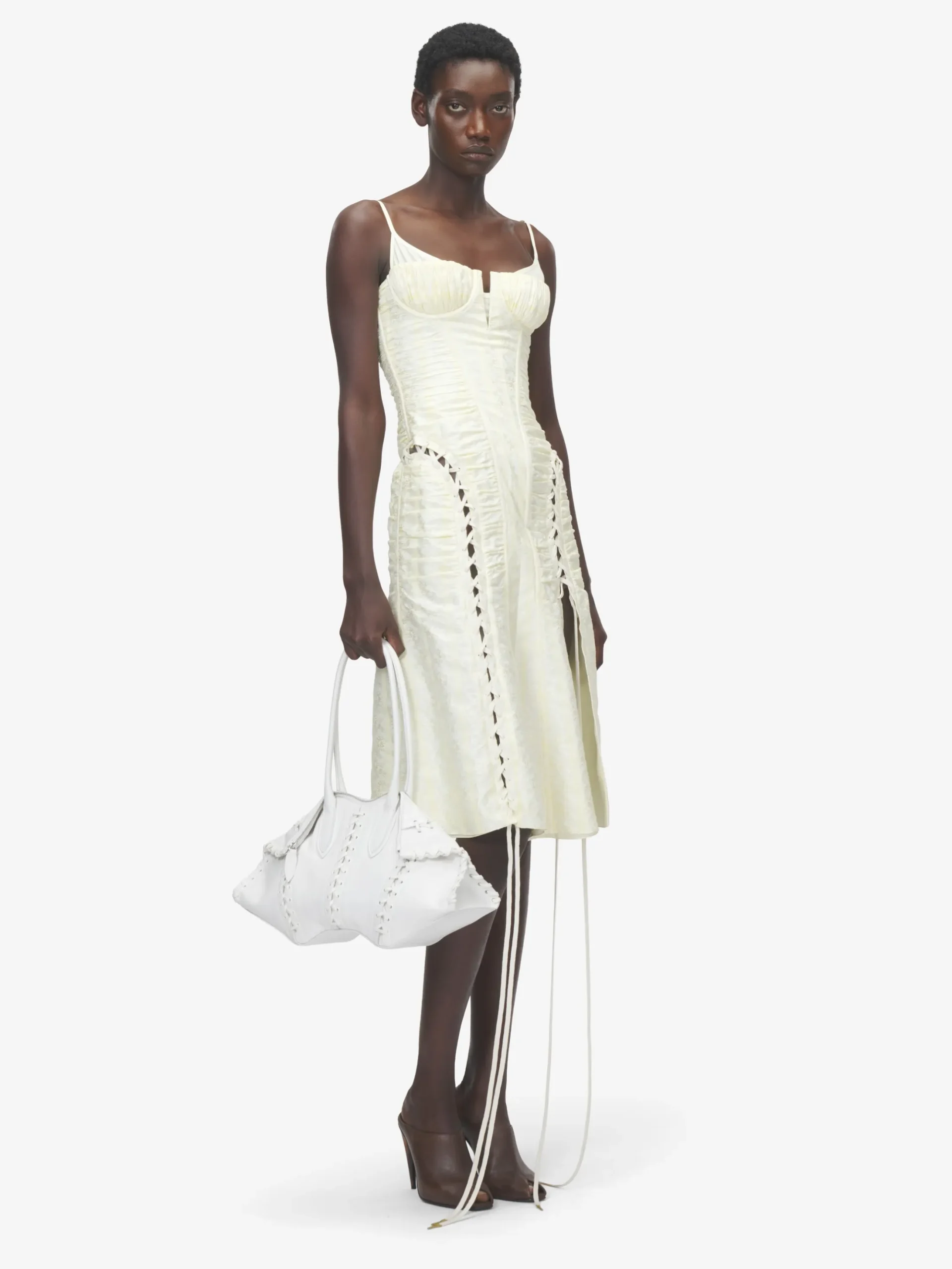 Women's Floral Jacquard Corset Dress in Cream